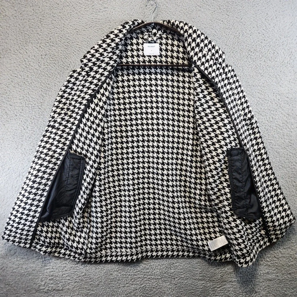 Old Navy Coat Womens Medium Wool Blend Black White‎ Long Sleeve Business Casual